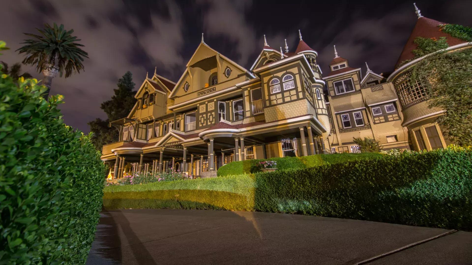 Winchester Mystery House at night