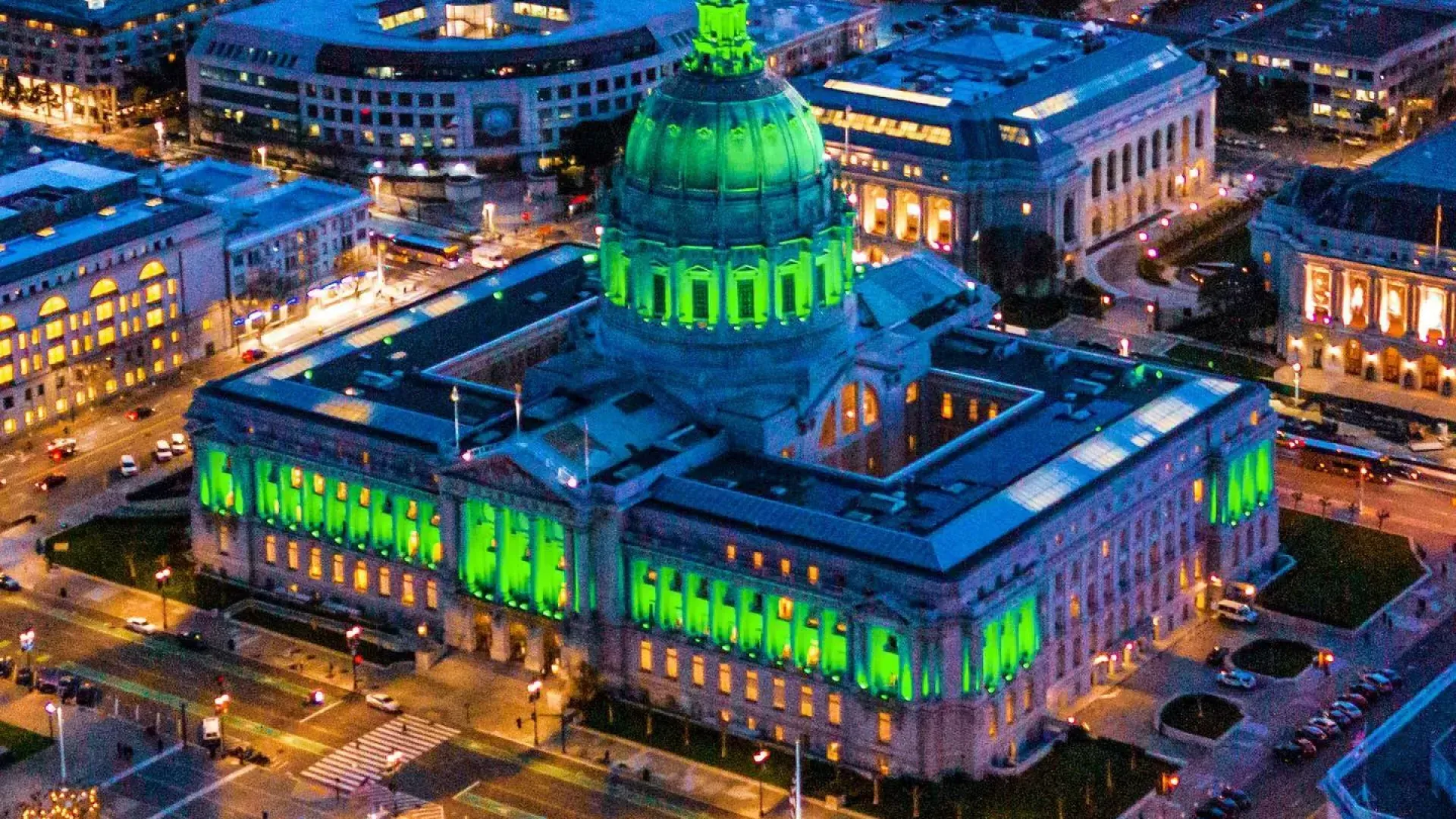 City Hall lit up for St. Patrick's Day