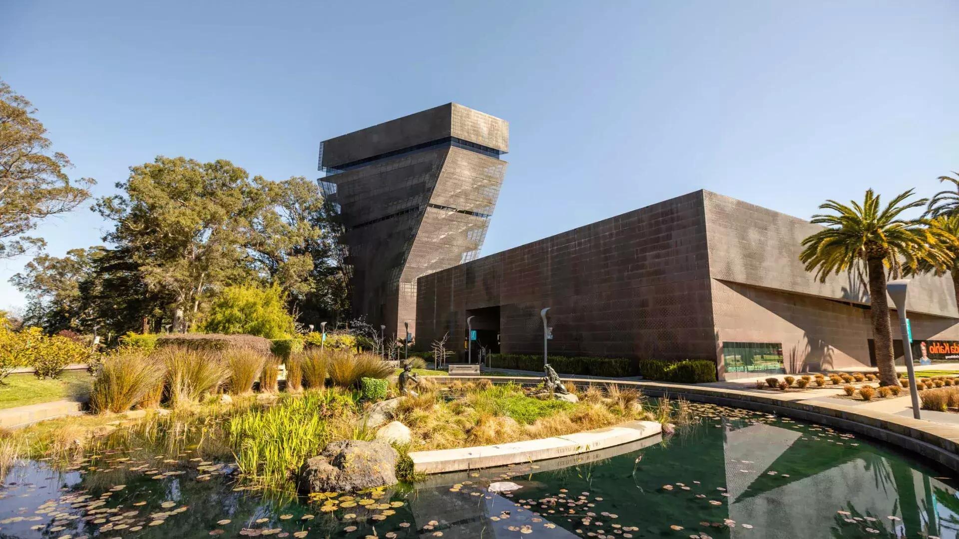 Exterior of the modern, angular de Young Museum. San Francisco, California.
