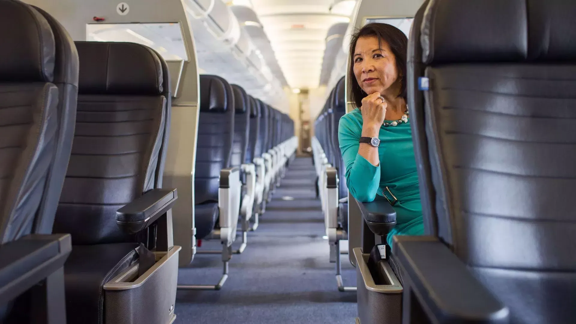 Melinda Yee Franklin sitting on a plane